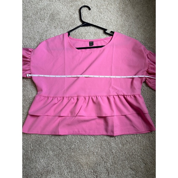 SHEIN Pink Ruffle Sleeve Tiered Top‎ Women's Medium Short Sleeve Blouse - Picture 3 of 5